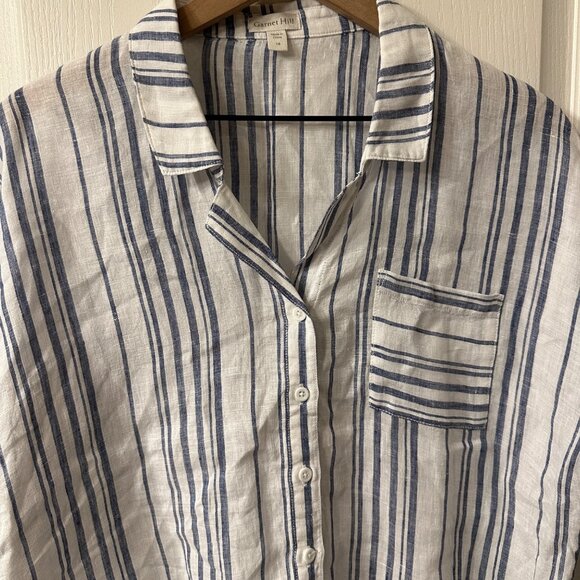 Garnet Hill | Womens 16 XL 100% Linen Stripe Button Up Top Coastal Grandma Camp - Picture 3 of 7